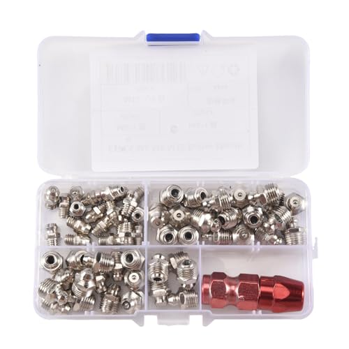 Uooduby 61Stck/Set Schmiernippel-Set M6/M8/M10 Metallnippel Mechanische Schmierung Teil Schmiernippel-Fitting-Sortiment-Kits von Uooduby