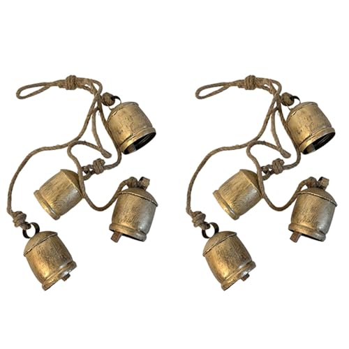 Uooduby 8 Stück Kuhglocken-Cluster Am Seil, GroßE Rustikale Vintage-Glückskuhglocken Am Seil für Aufhängen An der Wand von Uooduby