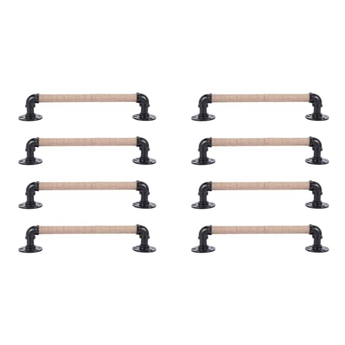 Uooduby 8X Industrie Stil Rohr MöBel Scheune Schiebe Tür Griffe Schwarz Vintage EuropäIschen Schmiede Seil von Uooduby