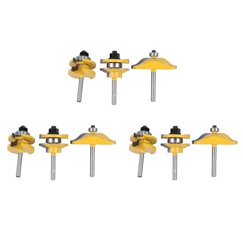 Uooduby 9 Stuecke 1/4 Schaft Angehoben Panel Schrank Tuer Fraeser Set - 3 Bit Ogee Bearbeitung Fraeser Bit von Uooduby