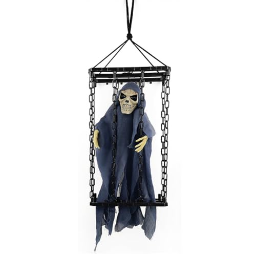 Uooduby Halloween-Außendekoration, Geister, Skelett, Animiertes Ornament mit Beleuchteten, Gruseliges Lachen, Halloween, zum Aufhängen, Langlebig, Einfach zu Verwende von Uooduby