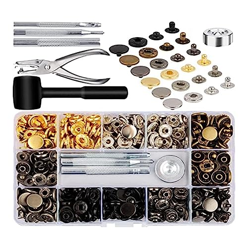 Uooduby Leder-Druckknopf-Set, 120 Set Metall-Druckknöpfe, Druckknöpfe mit 6 Einstellwerkzeugen, für Jacken von Uooduby