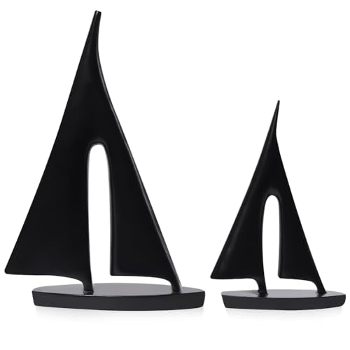 Uooduby Moderne Skulpturen, Heimdekoration, Segelboot-Dekoration, Bootsdekoration, Statuendekor, Kunstskulpturen und -Statuen (2 STK) Schwarz von Uooduby