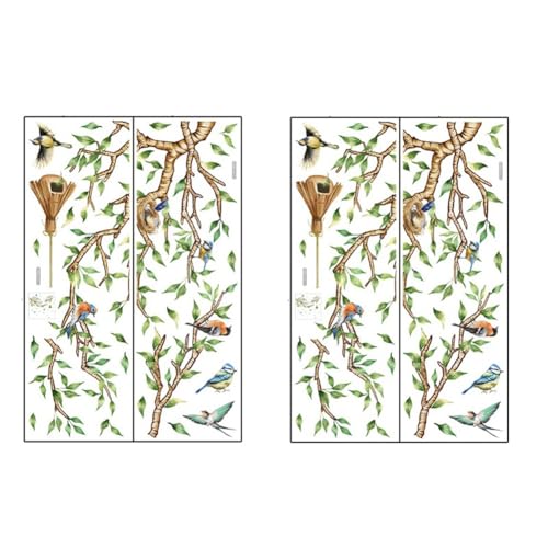 Uooduby Wandaufkleber mit Blumen- und Vogelzweigen, zum Abziehen und Aufkleben, Wandaufkleber mit Grünem Blatt und Vogelnest, für das Wohnzimmer von Uooduby