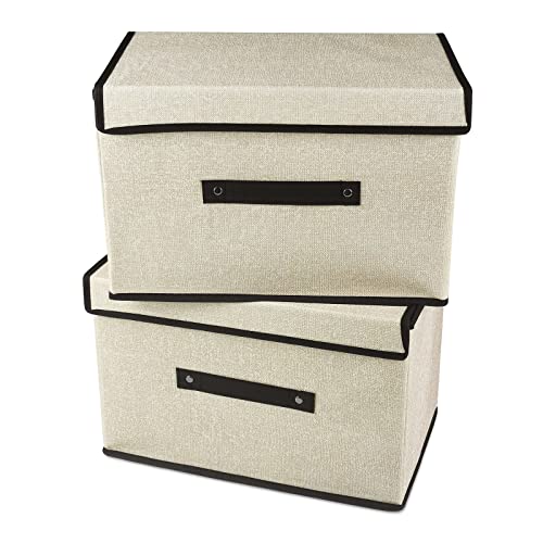 Uootach 2 Stück Aufbewahrungsbox, Faltbare Aufbewahrungsboxen mit Deckel, 36cm*23cm*24cm Stoffbox, Organizer für Spielzeug Aufbewahrungskörb, zum Aufbewahren von Kleidung, Büchern, Spielzeug(Weiß) von Uootach