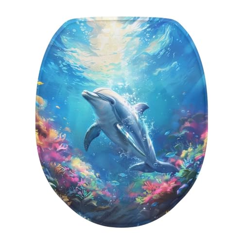 Uorisanigo Delfin-WC-Deckelbezüge für Badezimmer, länglicher Toilettensitzbezug mit elastischem Band, passend für verschiedene Größen von WC-Deckeln, Badezimmer-Dekor-Zubehör Uorisanigo Delfin-WC-Deckelbezüge für Badezimmer, länglicher Toilettensitzbezug mit elastischem Band, passend für verschiedene Größen von WC-Deckeln, Badezimmer-Dekor-Zubehör von Uorisanigo