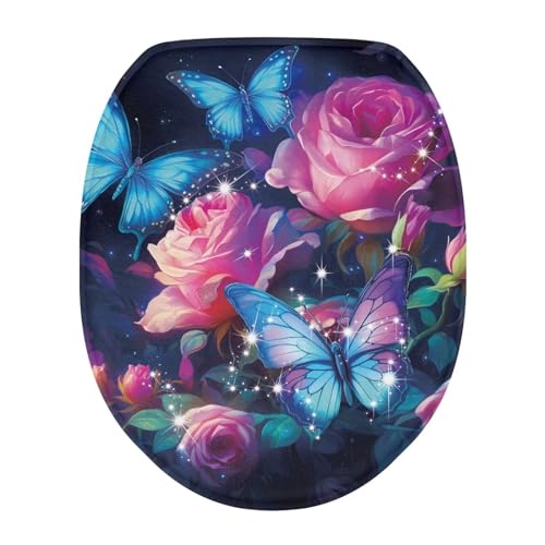 Uorisanigo Toilettensitzbezug mit blauen Schmetterlingen, nur längliches, weiches und saugfähiges Material, WC-Deckelbezüge für Badezimmer, Heimdekoration, Zubehör, passend für verschiedene Größen von Uorisanigo Toilettensitzbezug mit blauen Schmetterlingen, nur längliches, weiches und saugfähiges Material, WC-Deckelbezüge für Badezimmer, Heimdekoration, Zubehör, passend für verschiedene Größen von von Uorisanigo