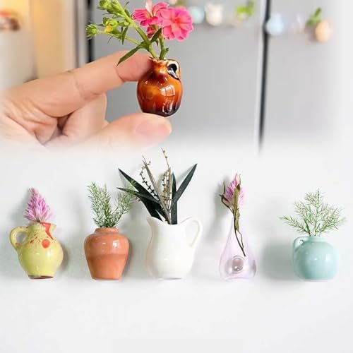 Mini Vase Magnets for Fridge, Mini Ceramic Vase Refrigerator Magnets, Cute Fridge Bouquet Sticker Set of 3, Kitchen Accessories Creative Ceramic Design Magnets (5 Pcs-C) von Uornwz