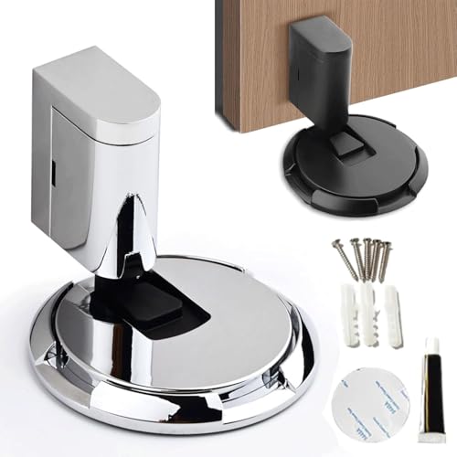 Pleasantk Door Wedge Stopper, 2025 Upgraded Windproof Door Stopper Wedge, Height Adjustable No Drill Door Holder, Magnetic Door Stopper with Screws and Adhesive for Home or Office (Bright Silver) von Uornwz