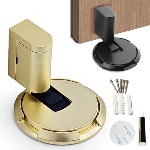 Pleasantk Door Wedge Stopper, 2025 Upgraded Windproof Door Stopper Wedge, Height Adjustable No Drill Door Holder, Magnetic Door Stopper with Screws and Adhesive for Home or Office (Gold) von Uornwz