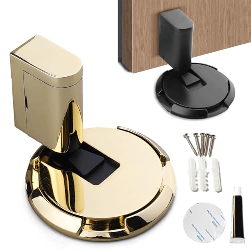 Pleasantk Door Wedge Stopper, 2025 Upgraded Windproof Door Stopper Wedge, Height Adjustable No Drill Door Holder, Magnetic Door Stopper with Screws and Adhesive for Home or Office (Light Gold) von Uornwz