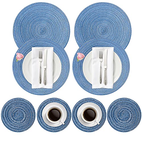 Tischset Platzset, Uotyle Tischsets Abwaschbar Rund 8er Set, Hitzebeständig rutschfest Tischsets Blau Platzsets Stoff Für Esstisch, Restaurant, Hochzeiten von Uotyle