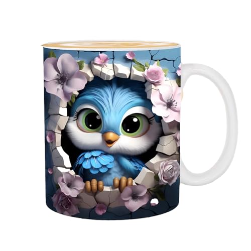 Uozonit -Eulen-Kaffeetasse - Neuheit Flache bemalte süße Tassen | Neuartiges Eulen-, 325 ml, für Kaffee-Milch-Tee-Liebhaber, Keramikbecher für Frauen und Männer von Uozonit
