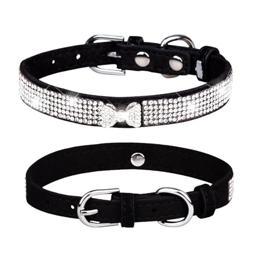Uozonit Halsband mit Strass – Halsband für Haustiere aus Mikrofaser für Katzen und Hunde, glitzerndes Katzenhalsband, atmungsaktiv und verstellbar, Katzenhalsband aus Strass für Geburtstagsfeier von Uozonit