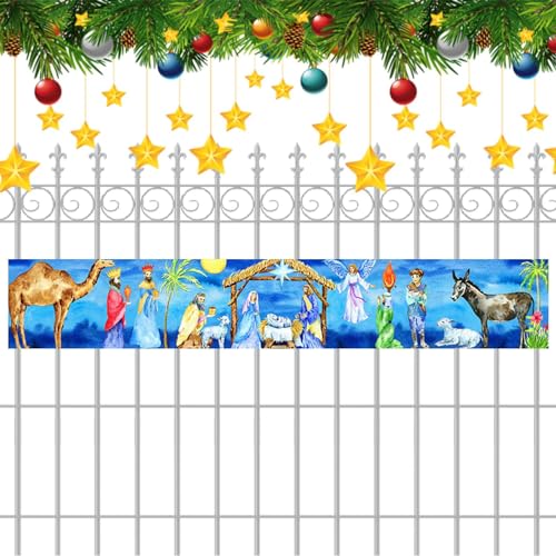Uozonit Krippenbanner, 118 x 20 Zoll, religiöse Weihnachtskrippe – lebendige Weihnachtshofschilder, klassische Weihnachtsdekoration im Freien, für Neujahr, Hinterseite, Zubehör von Uozonit