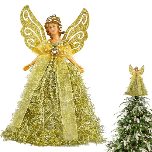 Weihnachtsengel Baumspitze - Weihnachtsspitze Engel Figur Mit Flügeln, Weihnachtsbaum Dekoration Fee Engel Dekor Für Weihnachten Party Bar Dekorationen 20cm von Uozonit