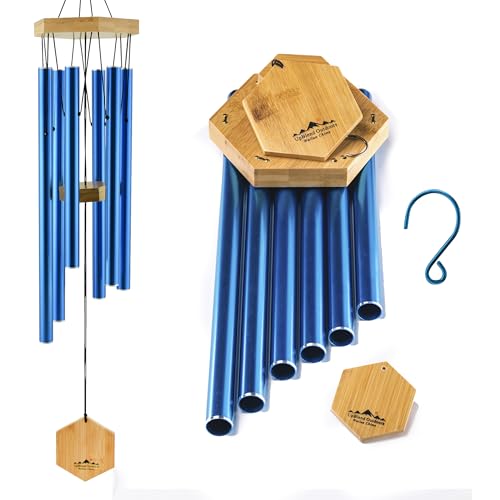UpBlend Outdoors Windspiel für draußen – 73,7 cm blaues Windspiel für den Außenbereich, Zen-Gartenspiel für draußen, Blechwindspiel, Dekor-Windspiele für Mutter, Oma, Geschenke für sie von UpBlend Outdoors