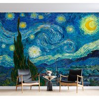 Schlafzimmer Tapete Wandbild Van Gogh Sternennacht Schälen Und Stick Abstrakte Malerei Landschaftswandbild Akzent Wandpapier Moderne Wohnkultur von UpGreat