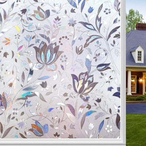 Fensterfolie Blickdicht Selbsthaftende,90x200cm 3D Regenbogen Fensterfolie Sichtschutzfolie,Statische Fensterfolie Bunt No-Glue Anti-UV Sonnenschutzfolie für Büro Wohnzimmer von Upgrow