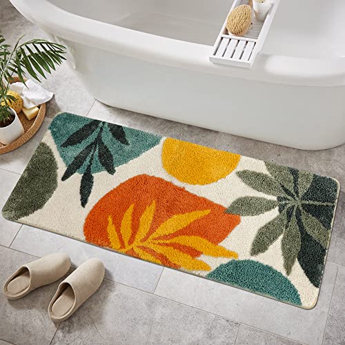 Uphome Badezimmer-Läuferteppich, bunt, abstrakte Blätter, lange Badematte, rutschfest, wasserabsorbierend, Boho-Badteppich, weiche Mikrofaser, maschinenwaschbar, Innenbereich, 45.7x119.4 cm von Uphome