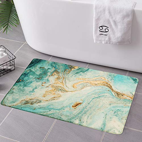 Uphome Badezimmerteppich, luxuriöser türkiser Marmor-Samt-Badeteppich, 45,7 x 63,5 cm, rutschfest, schnell trocknend, weiche Mikrofaser, maschinenwaschbar, Bodenteppiche für Badewanne und Dusche von Uphome
