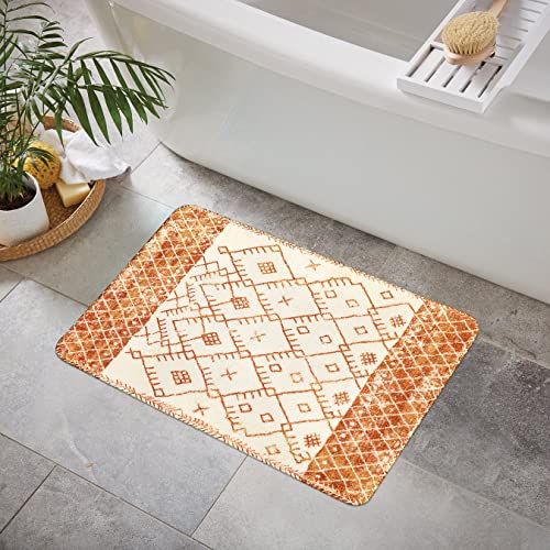 Uphome Badezimmerteppiche, 45.7x63.5 cm, Orange, Boho-Badematte, rutschfest, Vintage, marokkanisch, geometrisch, Bauernhaus, Badteppich, weiche Mikrofaser, maschinenwaschbar, Waschbecken, Dusche von Uphome