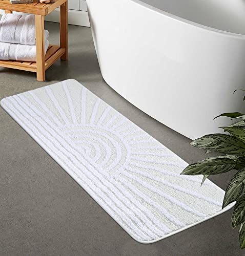 Uphome Boho-Badezimmerläufer, weiß, abstrakt, Sonne, lang, Badezimmerteppiche, rutschfest, wasserabsorbierend, Mikrofaser, Badematte, modern, minimalistisch, maschinenwaschbar, Dusche, 45.7x119.4 cm von Uphome