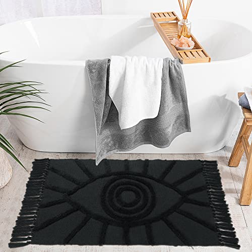 Uphome Boho-Badezimmerteppich, waschbar, böser Blick, getuftet, Eingangsbereich mit Quasten, weiche Baumwolle, gewebt, kleiner Teppich, modern, minimalistisch, dunkelgrau, Tür, Waschküche Uphome Boho-Badezimmerteppich, waschbar, böser Blick, getuftet, Eingangsbereich mit Quasten, weiche Baumwolle, gewebt, kleiner Teppich, modern, minimalistisch, dunkelgrau, Tür, Waschküche von Uphome