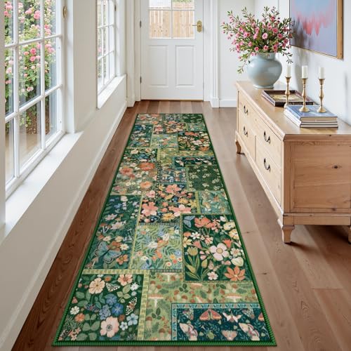 Uphome Boho-Teppich Läufer für Flur, 6,3 x 20,3 cm, grün, waschbar, Teppiche für Schlafzimmer, rutschfest, weich, floral, Waschküchenteppich, niedriger Flor, Bauernhaus, Insektenbodenläufer für Küche Uphome Boho-Teppich Läufer für Flur, 6,3 x 20,3 cm, grün, waschbar, Teppiche für Schlafzimmer, rutschfest, weich, floral, Waschküchenteppich, niedriger Flor, Bauernhaus, Insektenbodenläufer für Küche von Uphome