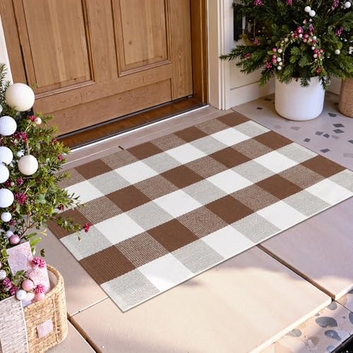 Uphome Bufflo Plaid Outdoor-Teppich, 60 x 90 cm, klein, braun kariert, Haustürmatte für Herbstdekoration, Innen- und Außenbereich, Bauernhaus, Baumwolle, Veranda-Teppich für mehrlagige Fußmatten Uphome Bufflo Plaid Outdoor-Teppich, 60 x 90 cm, klein, braun kariert, Haustürmatte für Herbstdekoration, Innen- und Außenbereich, Bauernhaus, Baumwolle, Veranda-Teppich für mehrlagige Fußmatten von Uphome