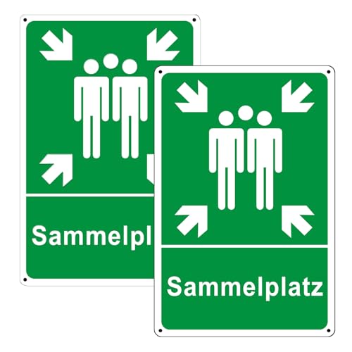 Upifen 2st Sammelplatz Schild Sammelstelle Sammelpunkt Hinweisschild 20 x 30 cm aus stabiler PVC Hartschaumplatte mit UV-Schutz Selbstklebend und 4 Bohrlöcher Aufkleber Außen Innen von Upifen