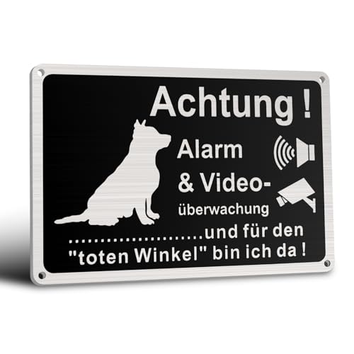 Upifen ALARM&VIDEO ÜBERWACHUNG Schild Hund - Achtung, 30x20cm Aluminium Videoüberwachung Schild Selbstklebend mit 4 Bohrlöcher von Upifen