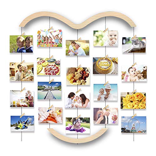 Uping Bilderrahmen Collagen, Fotowand Collage mit 30 Holzklammern und 5 Hanfseil Holzbildfoto Rahmen für Wall Decor, Hängender Bilderrahmen & Fotohalter Wand von Uping