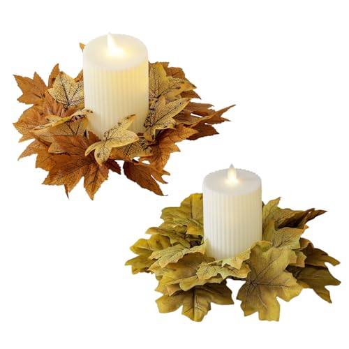 Herbstkerzenringe, 2pcs 9.8 Ahornblattkerzenkränze, Kleiner Herbstkranz für Thanksgiving Halloween -Tisch Mittelstücke Herbstkerzenringe, 2pcs 9.8 Ahornblattkerzenkränze, Kleiner Herbstkranz für Thanksgiving Halloween -Tisch Mittelstücke von Upiulote