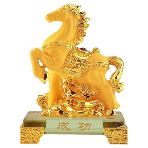 Upiulote Chinesische Tierkreisstatue, Goldharz -Pferd Figur mit Erfolgsbasis für Büroschreiber und Wohnkultur, Pferd Upiulote Chinesische Tierkreisstatue, Goldharz -Pferd Figur mit Erfolgsbasis für Büroschreiber und Wohnkultur, Pferd von Upiulote