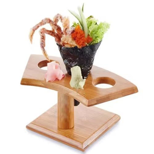 Upiulote Eishalter natürlicher Holz -EIS -Kegelhalter mit 3 Löchern für Sushi -Handrollen -Futterausstellung von Upiulote