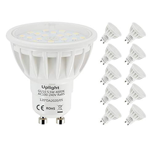 Uplight GU10 LED Neutralweiß Lampe,5.5W 4000K GU10 LED Leuchtmittel, Ersetz 50-60W GU10 Halogen Lampen,Nicht Dimmbar,600lm 120° Abstrahlwinkel Led Birnen Ra85,10er Pack. von Uplight