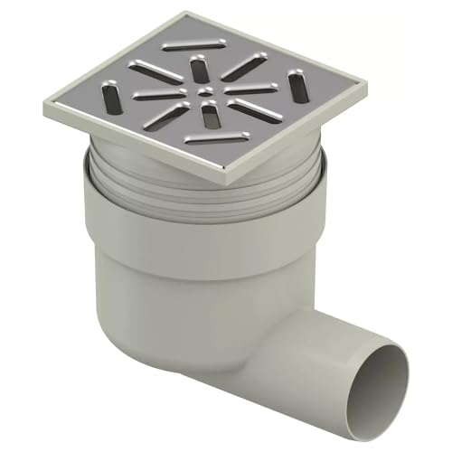 Uponor Aqua Ambient DN 50 Standard Horizontal Bodenablauf mit EDELSTAHL Ablaufrost, Punktablauf mit INOX-Gitter 10 cm x 10 cm, Grau von Uponor