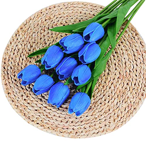 10 Stück künstliche Tulpen,PU Real Touch Latex Kunstblumen Tulpen Kunstpflanze Kunst Tulpen Deko Elegante Blumendekoration für Brautsträuße, Haus, Party, Büro, DIY Blumenarrangements,Dunkelblau #2 von Uposao