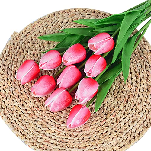 10 Stück künstliche Tulpen,PU Real Touch Latex Kunstblumen Tulpen Kunstpflanze Kunst Tulpen Deko Elegante Blumendekoration für Brautsträuße, Haus, Party, Büro, DIY Blumenarrangements,Dunkelpink von Uposao