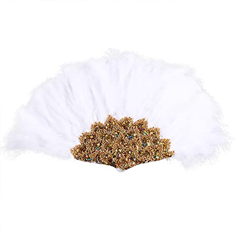 1920er Federfächer, Faltbarer Federfächer Flapper Handfächer Vintage Stil Retro Handfächer Flapper Handfächer für Kostüm Vintage Hochzeit Gatsby Party Tanzfächer Fasching Karneval Kostüm Zubehör,Weiß von Uposao