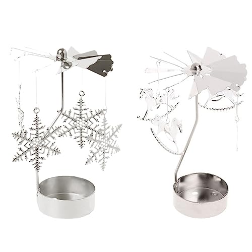 2 Stück Rotierender Kerzenhalter,Karussell Silber Teelichthalter Kerzenhalter Kerzenständer mit Metallaroma Heimdekoration Hochzeit Deko Wohnzimmer Tischdeko Weihnachtsdeko Party,Pferd Schneeflocke von Uposao