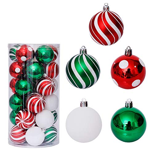 30 Stück Kunststoff Weihnachtskugeln,Glänzend Christbaumkugeln Set Weihnachtsbaumschmuck Baumkugeln Farbige Dekoration Kugeln Weihnachtsbaum Deko zum Aufhängen für Weihnachten ∅60mm,Rot Grün Weiß von Uposao