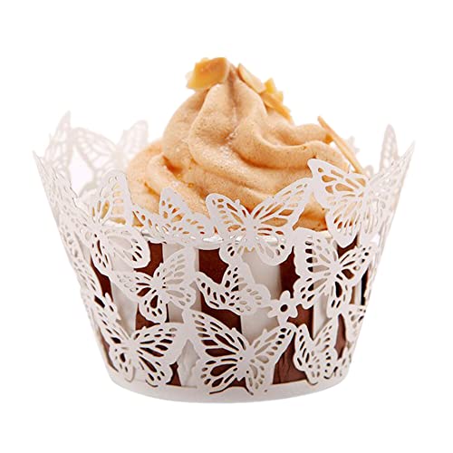 50 Stück Cupcake Wrappers Papier Muffinförmchen Cupcake-Förmchen Schmetterling Cupcake Verpackung Kuchen Pappbecher Cupcake Förmchen Lasergeschnitten Baken Cup für Party,Hochzeiten,Geburtstag,Weiss von Uposao