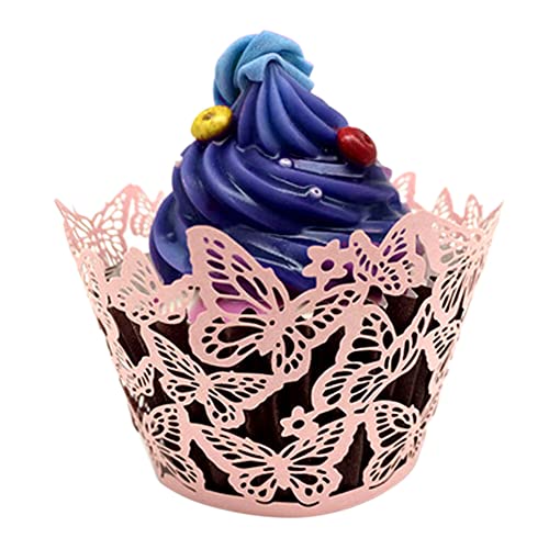 50 Stück Cupcake Wrappers Papier Muffinförmchen Cupcake-Förmchen Schmetterling Cupcake Verpackung Kuchen Pappbecher Cupcake Förmchen Lasergeschnitten Baken Cup für Party,Hochzeiten,Geburtstag,Rosa von Uposao