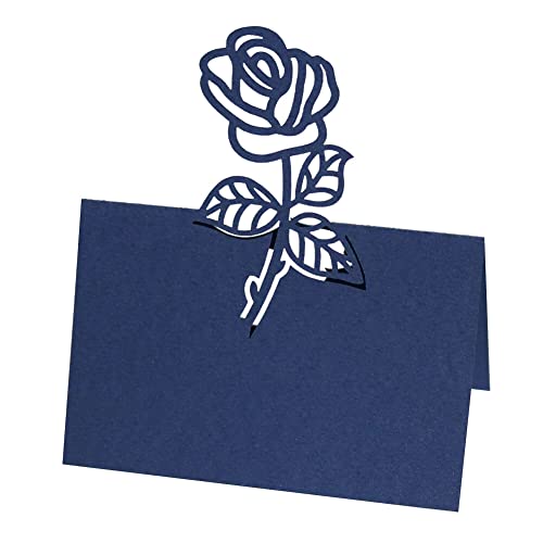 50 Stück Tischkarten Hochzeit,Hohle Rose Blumen Platzkarten Grußkarten Namenskarten Sitzplatzkarten Blanko Namensschilder für Hochzeiten Geburtstag, Konfirmation, Kommunion, Taufe Feier,Blau #2 von Uposao