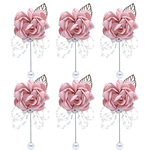 6 Stück Boutonniere Hochzeit,Rose Boutonniere,Künstliche Handgefertigte Satin Rose Blumen Boutonniere Ansteckblume bräutigam Trauzeugen Hochzeitsanstecker mit Pin für Hochzeit Abschlussball Party,Rosa von Uposao