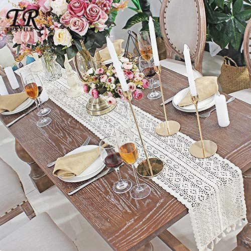 Beige Makramee Tischläufer Rechteckige Häkelspitze Tischläufer Mit Quaste Baumwolle Bohemia Hohle Mesh Tischdecke für für Hochzeit Tischdekoration Dekor Braut & Baby Dusche Bauernhaus Tabletop Dekor von Uposao