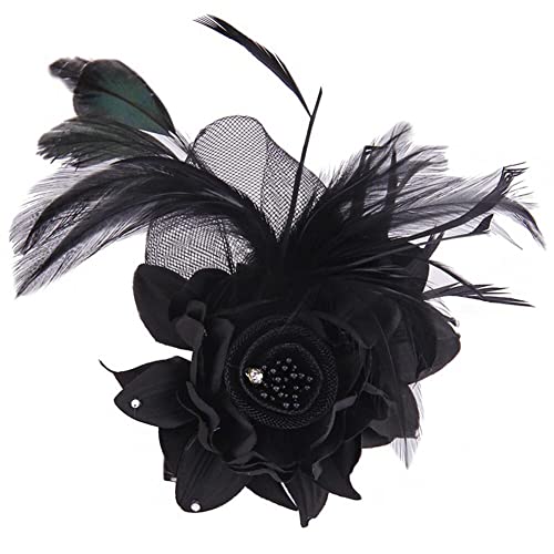 Blume Fascinator Feder Brosche Corsage,Vintage Feder Brosche Blume Haarspange Blume Mesh Bänder Brosche Pin Blumenfeder-Haarnadel Ansteckblume Brosche für Hochzeit Cocktai Party für Frauen und Mädchen von Uposao
