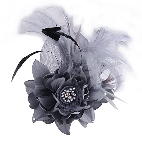 Blume Fascinator Feder Brosche Corsage,Vintage Feder Brosche Blume Haarspange Blume Mesh Bänder Brosche Pin Blumenfeder-Haarnadel Ansteckblume Brosche für Hochzeit Cocktai Party für Frauen und Mädchen von Uposao